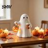 Jedinečná kancelářská dekorace stolu Roztomilá figurka ducha na Halloween se svítícím dýní, Pryskyřičná noční sváteční stolní ozdoba Dekorace na stůl, Vtipná