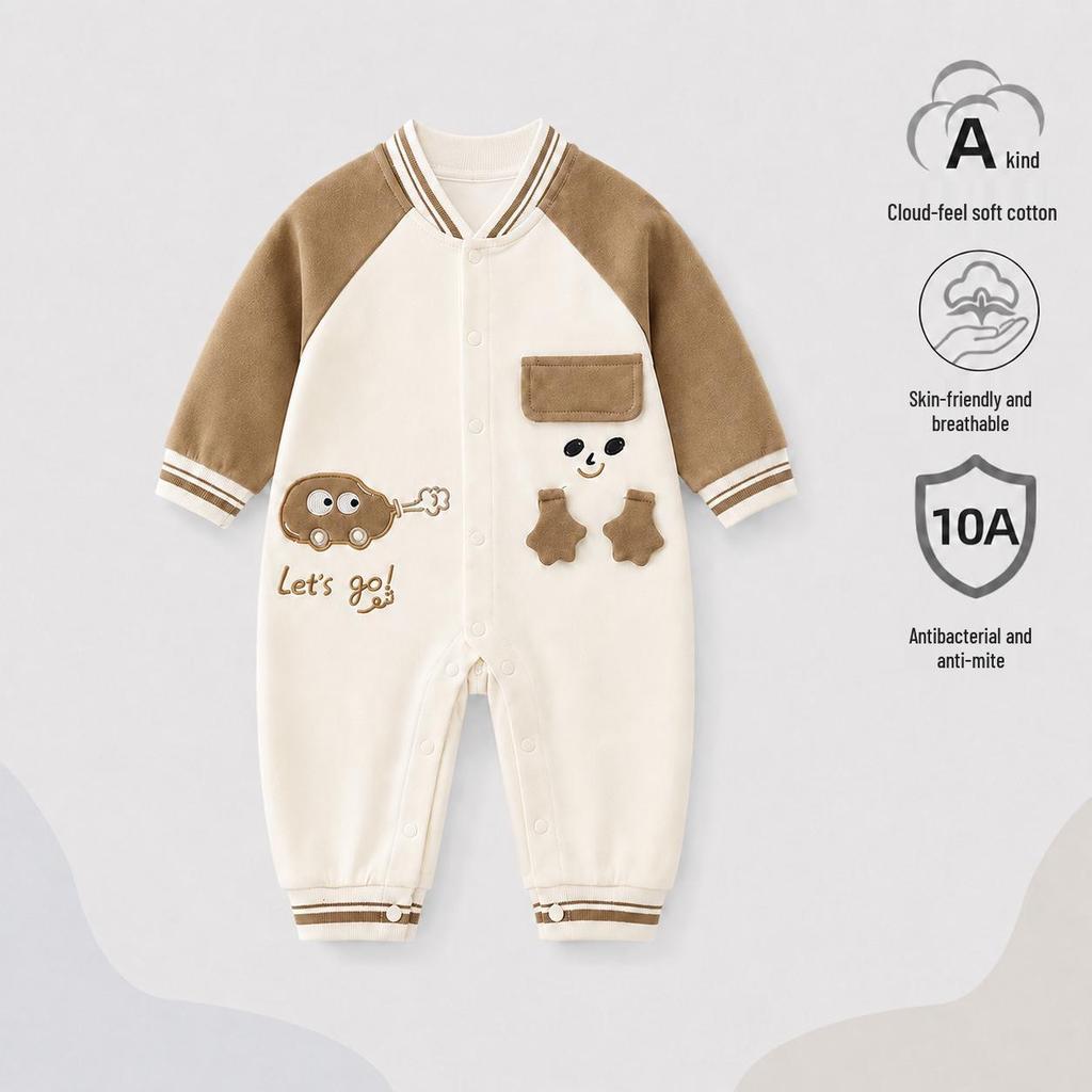 Nation's Top-Selling: Antibacterial Cotton Baby Bodysuit for Spring & Autumn - Long Sleeve, Perfect for Crawling & Home Wear.