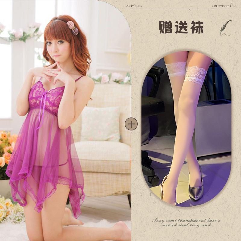 Sex underwear European and American temptation suit women's transparent suspender large size lace mesh large size