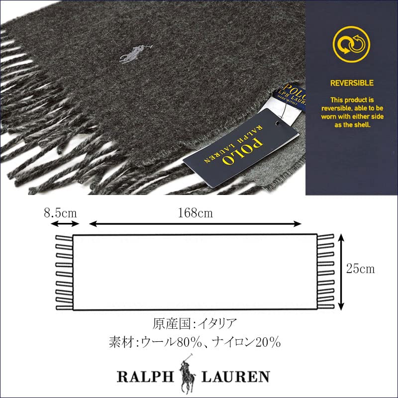 POLO RALPH LAUREN Reversible Scarf PC0455 and Scarf Polo Black x Gray One Size Fits All One-Point Men's Women's [Used]