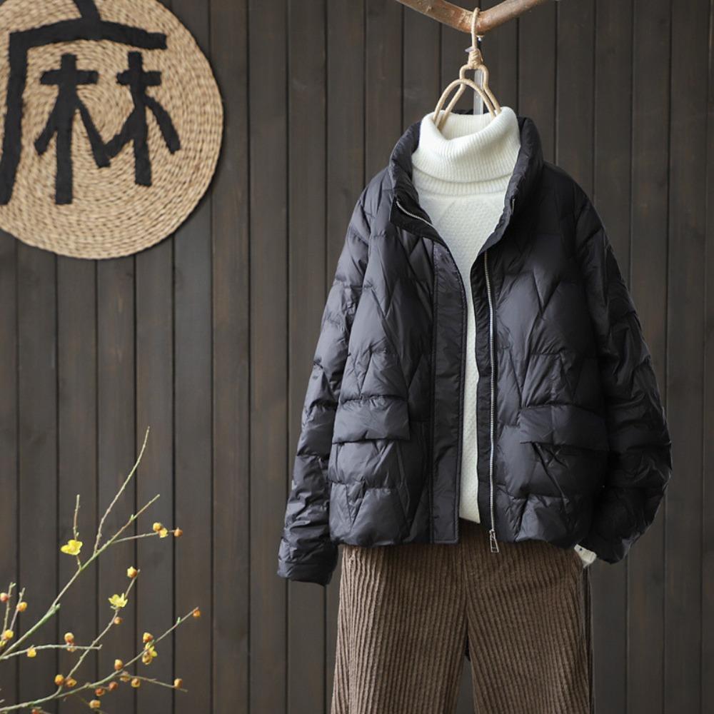 Women's Stand Collar Long Sleeve Loose Fit Casual Lightweight Short Down Jacket Puffer Coat