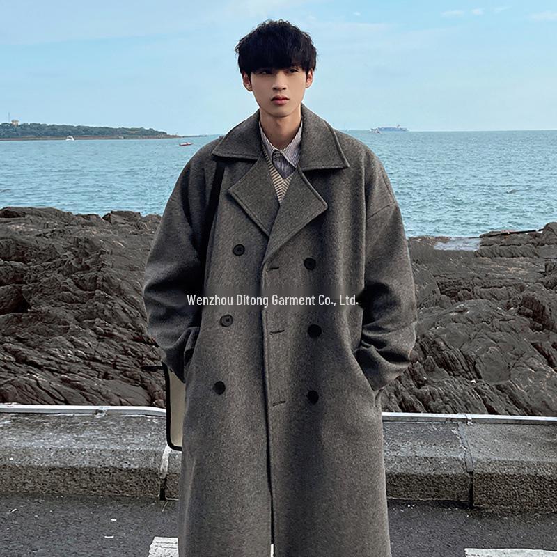 Men's British Style Wool Trench Coat - 2024 Autumn/Winter Trend, High-End Mid-Length Thick Jacket