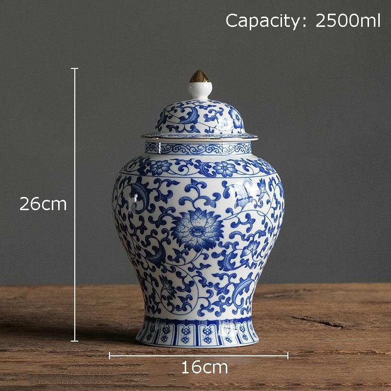 Blue and White Porcelain Storage Jar Ginger Jar Tea Canister Gold Plated Ceramic Jewelry Tank Desk Decoration Cosmetic Container