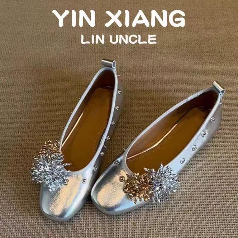 

Модные туфли Мэри Джейн на плоской подошве с цветочным узором и ивовой лозой, женские туфли на каждый день 40 серебряный