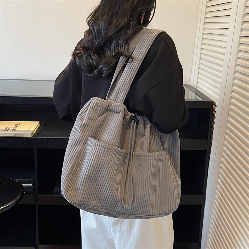 Corduroy Bag Women's Large Capacity Shoulder Shopping Bag Commuter Tote Bag