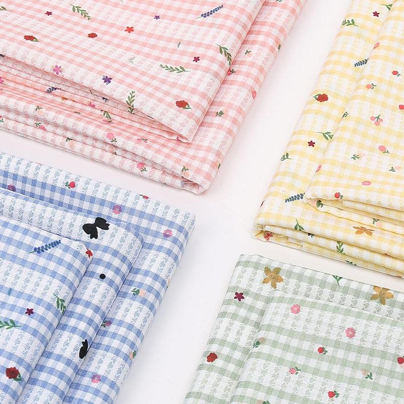 0.5m/1m/2m Grid Floral Printed Jacquard Fabric for Scene Decoration Dresses Curtains Tablecloths Handmade DIY Sewing Fabrics