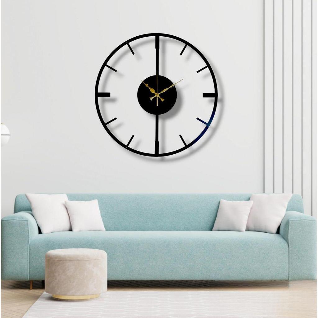 Modern Metal Wall Clock for Living Room, Stylish Analog Wall Clock for Home & Hall, Designer Big Size Clock (50 Cm) (Black)