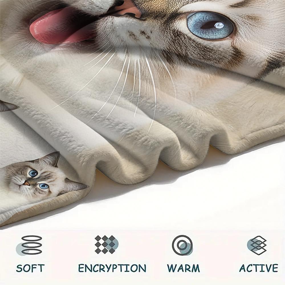 1Pc Lion Cat Himalayan Print Flannel Blanket, High quality Comfortable for All Seasons, Home Decor, Warmth and Comfort, Perfect for Gifts
