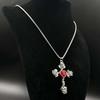 Gothic Punk Heart Gemstone Rose Cross Pendant Necklace