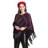 Exclusive For South American Tassel Cape Shawl V-Neck Diagonal Striped Pullover Women 1527 #