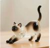 Siamese Kat Figurine Glazen Dier Beeldhouwwerk Rekkende Houding Decoratief Verzamelobject met Sleutelhanger Accessoire voor Huis Kantoor Display