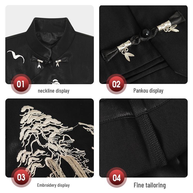 Guttehøst Hanfu Tang-drakt: Broderi Ståkrage Nasjonal Stil Sett for Opptredener