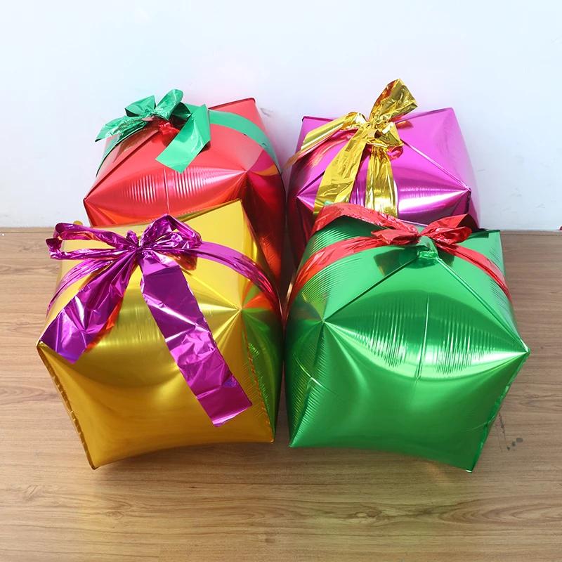 4pcs 22Inch Christmas Gift Boxes Foil Balloons Xmas Decoration Party Christmas Present Air Globos 4D Cube Four sided Square