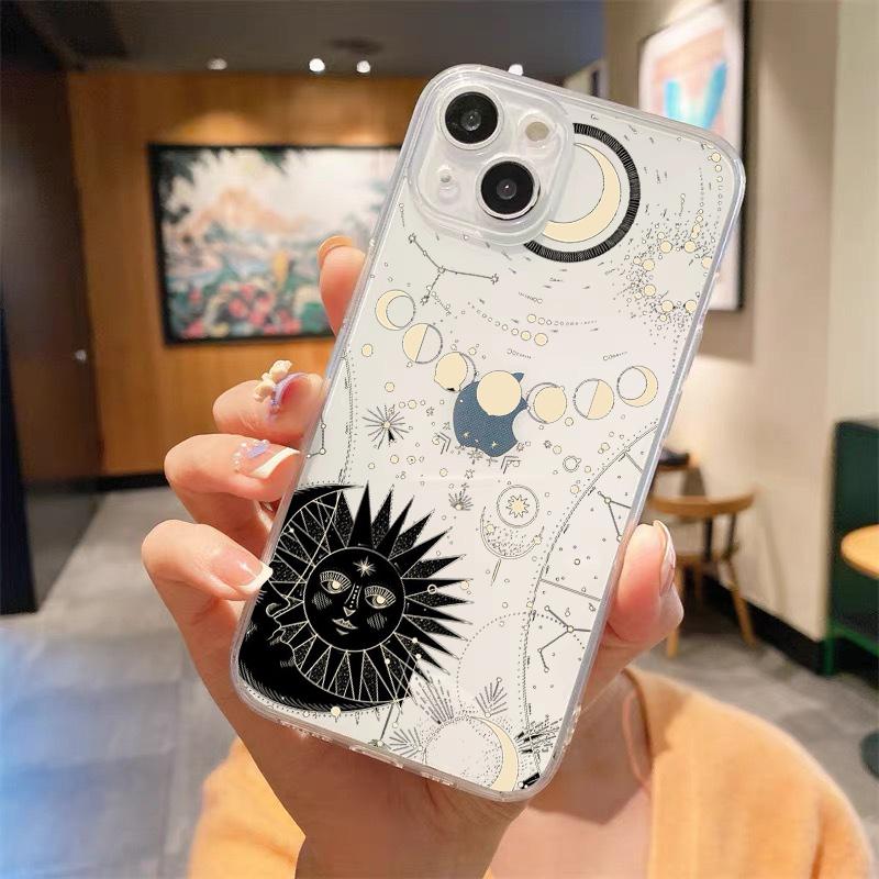 სასაცილო მზე მთვარე ანგელოზის თვალები სუფთა ტელეფონის ქეისი iPhone 14 13 11 12 Pro Max X XR XS 7 8 Plus SE Soft Cover Luxury Coque Funda Capa