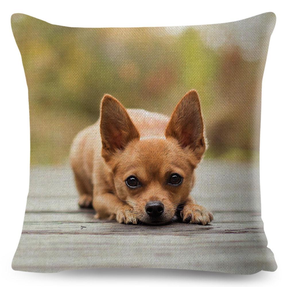 Cute Little Dog Chihuahua Cushion Cover Decor Lovely Pet Animal Pillowcase Polyester Throw Pillow Case for Sofa Home Car 45x45cm