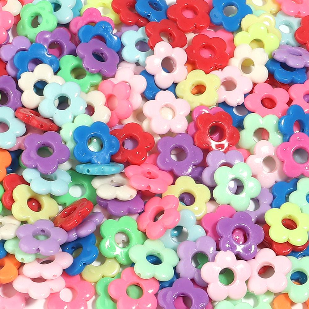50Pcs Hollow Out Five Petal Flower Plastic Colorful Large Hole Plum Blossom Bead Charm for Hair Clips Earring Jewelry   Findings