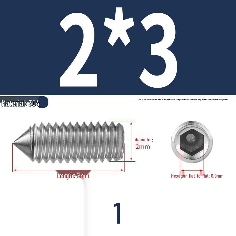 12.9 Edelstahl 304 Innensechskant Kegelspitze Gewindestift M2/M3