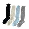 Lace Bow Calf Socks Women'S Solid Color Season Thin Curled Black And White Girl Style Stacking Socks