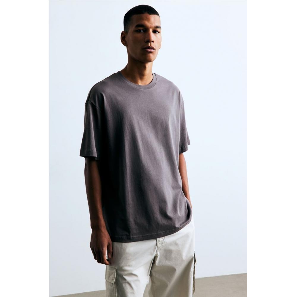 H M Loose FiT T sHirT Dark Grey