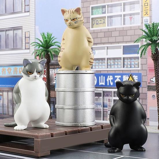 6Pcs Threatening Cat Figurine PVC Cartoon Social Kitten Statue Animal Sculpture Home Office Desktop Bookshelf Decoration Ornament