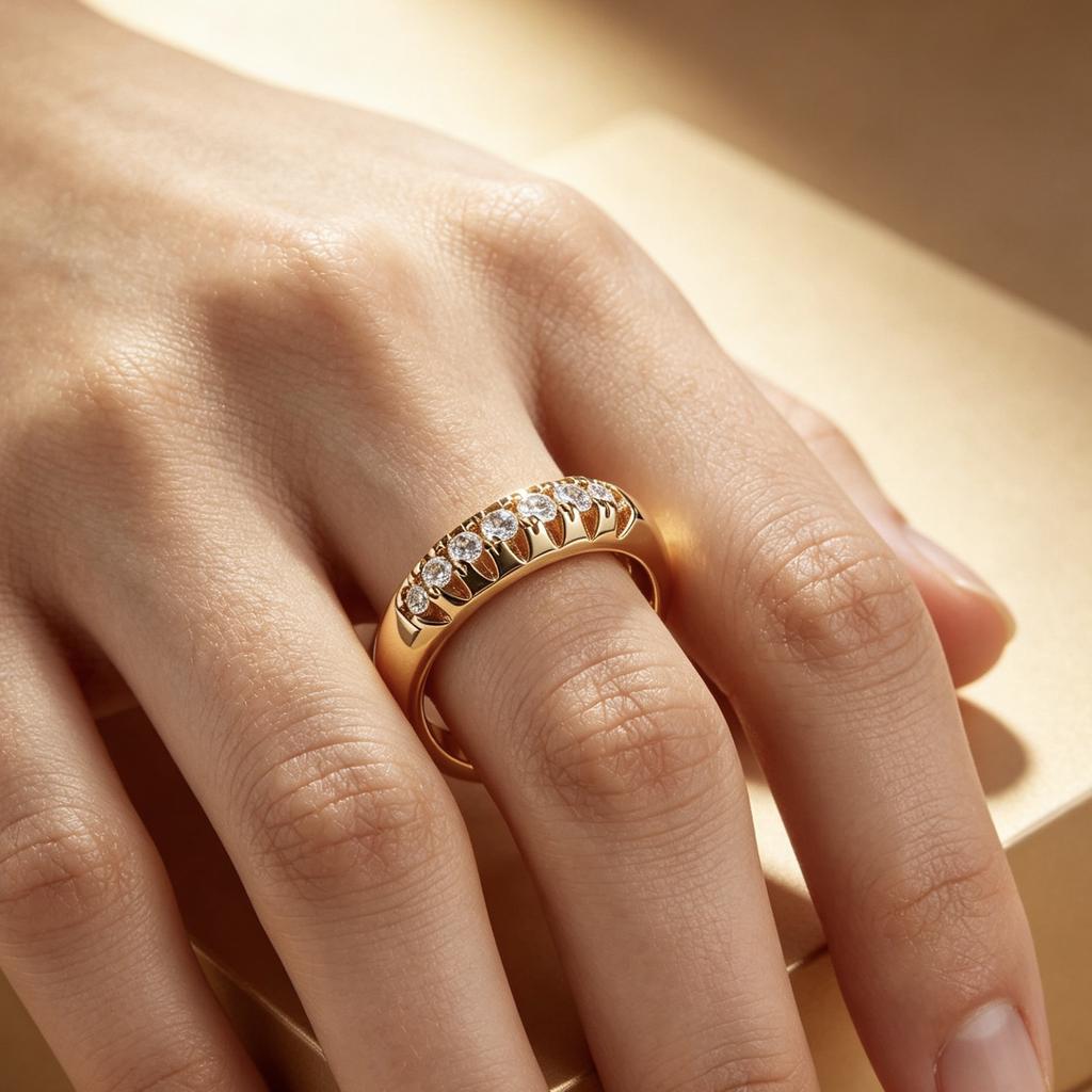 Japanese and Korean Style Minimalist Ring Fashionable Diamond Ring Single-row Cubic Zirconia Ring, Gold-plated Jewelry for Women