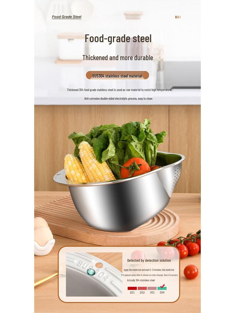 Multilayer Stainless Steel Rice and Vegetable Washing Colander Basket