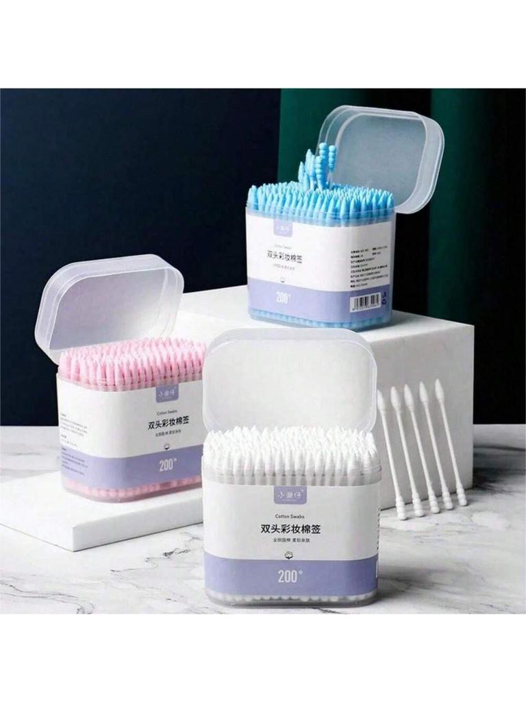 200 Pieces Of Boxed Colored Makeup Remover Swabs Eyeliner Cleaning Double Head Spiral Pointed Swabs