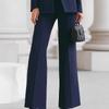 Women's Tailored Wide-Leg Pants Suit Blazer Set, Navy Blue Formal Office Wear
