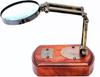 5X Brass Desk Top Magnifying Glass with Adjustable Stand and Wooden Base Vintage