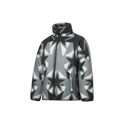 Li Ning Full Print Zipper Stand Collar Long Sleeve Down Jacket Men Outerwear Black AYMT371-1