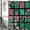Floral Plant Collage Pink Green Shower Curtain, Bathroom Decorative Shower Curtain, Waterproof Shower Curtain with Hooks