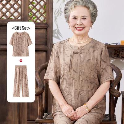 Elegant Breathable Short Sleeve Top and Pants Set for Women