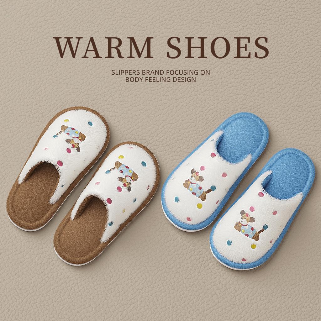 Cotton Mop Autumn and Winter New Fun Color Dot Dog Cartoon Home Indoor Couple Cute Fluffy Cotton Slippers
