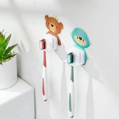 A Bear Lamb Cartoon Wall-mounted Non-punch Toothbrush Holder Household Glue-backed Acrylic Shelf Mouthwash Cup Holder