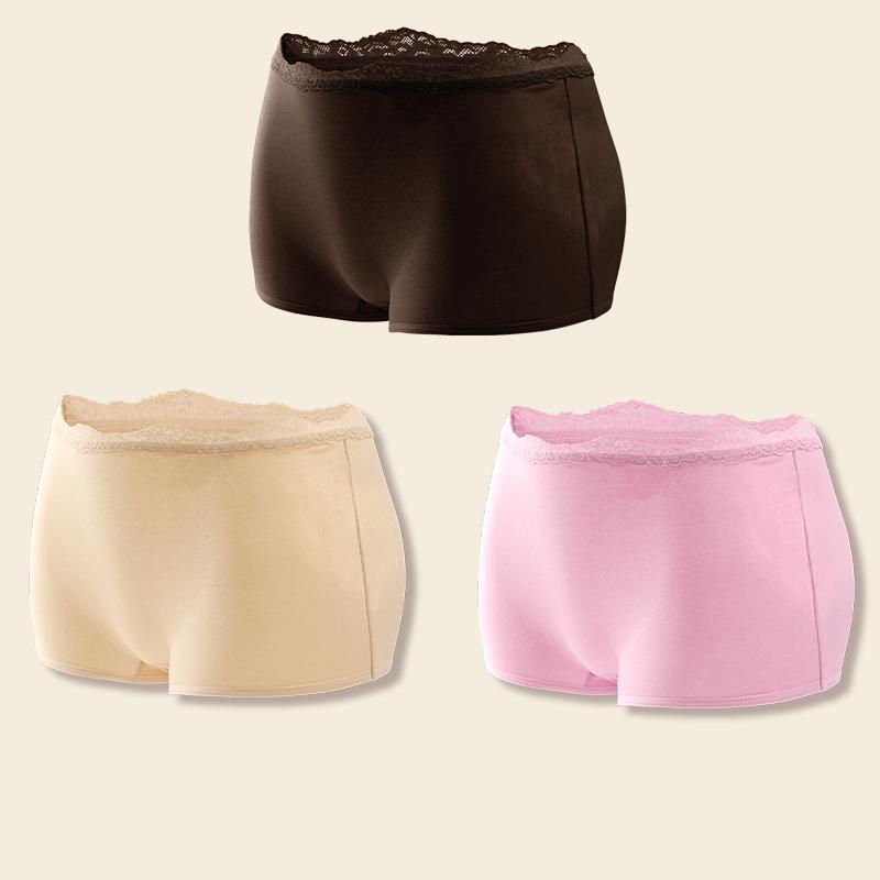 3Pcs Women's Cotton Boxers Panties Seamless Lace Satin Underwear Female Briefs Cozy Lingerie Sports Intimate Underpants S-XXL