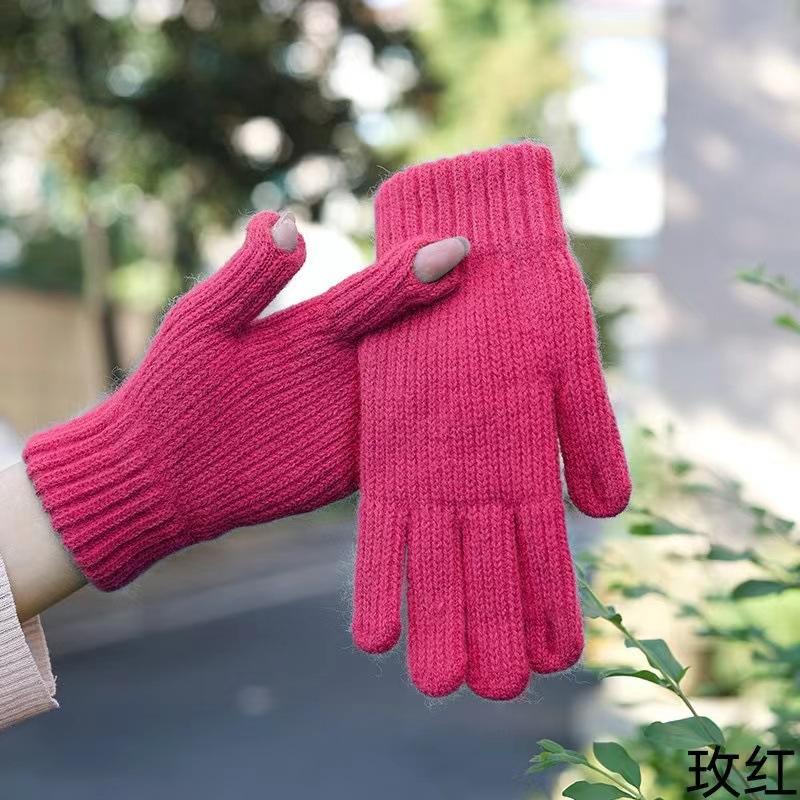 Touch Screen Gloves Plus Velvet Warm Brushed Knitted Women's Winter Cute Warm Woolen Warm Men's Cycling Protection Against Cold