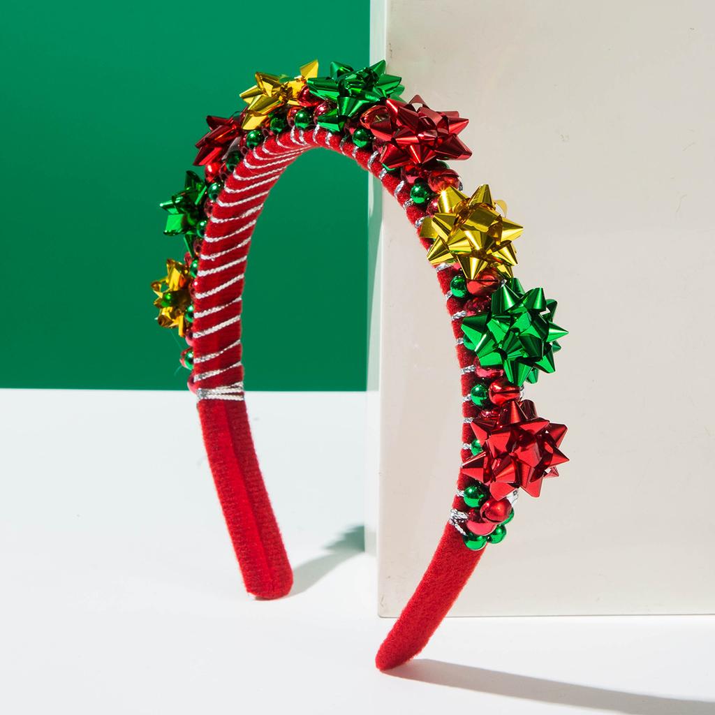 Christmas Headband with Bell Inlay, Christmas Floral Accessories, High-End Shiny Party Holiday Headband for Women