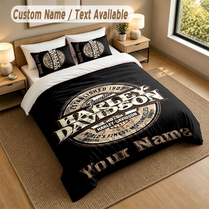 Set Biancheria da Letto 1 Copripiumino 2 Federe Stampa Harley-Davidson Morbido Tessuto per Letto Decorazione Camera da Letto