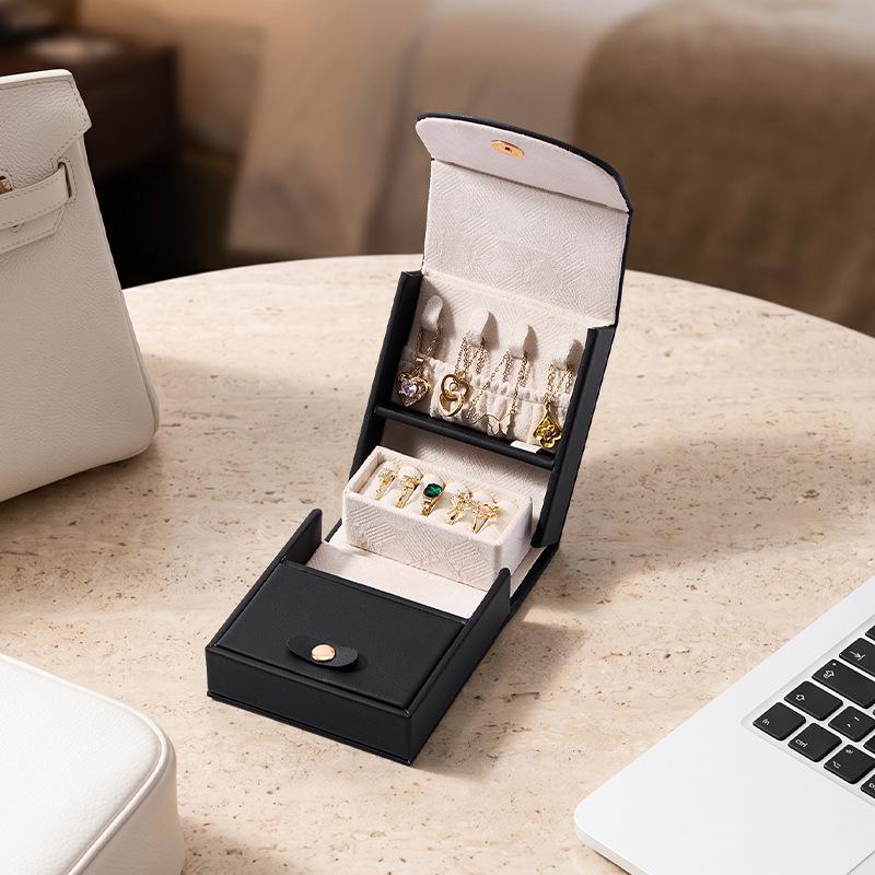 Portable Multifunction Jewelry Box with Layered Compartments for Bracelets and Earrings