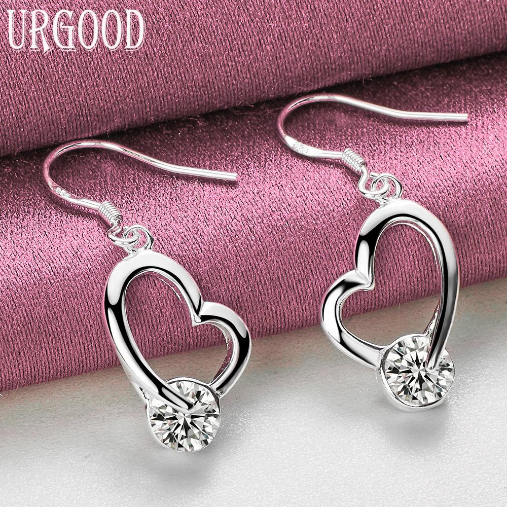 925 Sterling Silver AAA Zircon Heart Earrings Wedding Jewelry