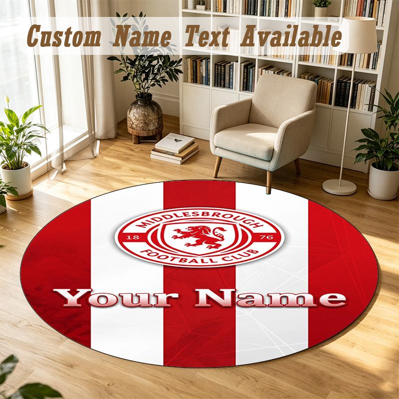 Round Rug Custom NameMiddlesbrough FC Pattern Non Slip Carpet Home Floor Decor