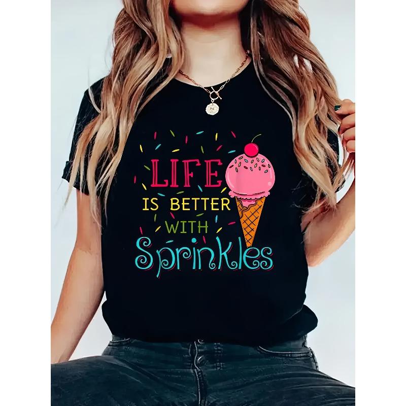 

Graphic Print T-shirt, Short Sleeve Crew Neck Casual Top for Summer & Spring, Women s Clothing European Plus Size 4XL