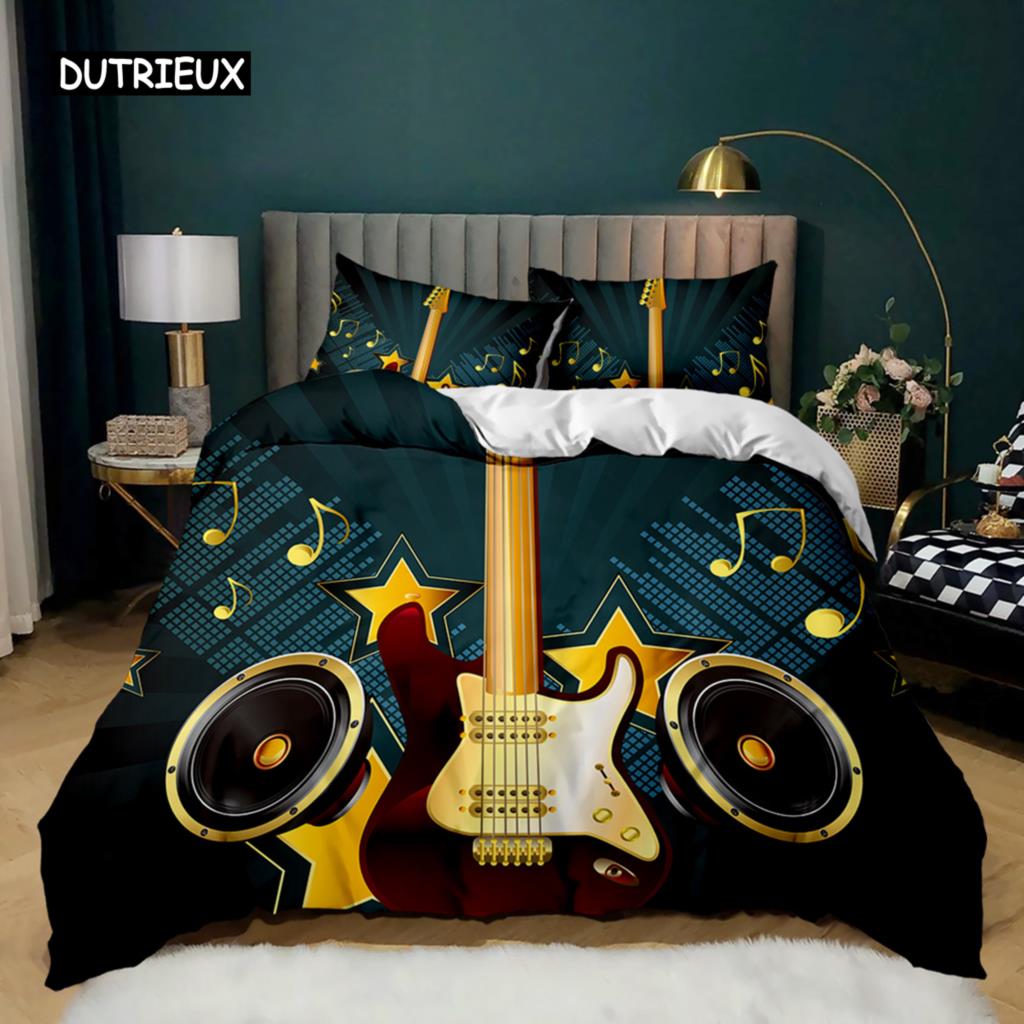 Guitar Duvet Cover Set Electric Guitar In Burning Musical Creativity Concept Music Double Queen King Size Polyester Qulit Cover