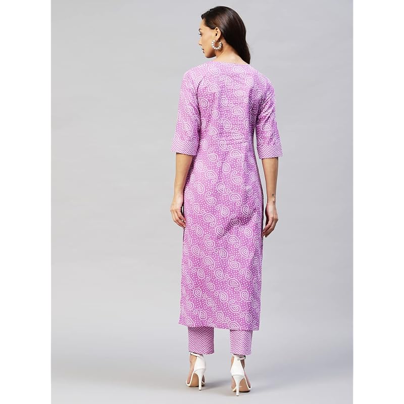 ANNI DESIGNER Women' Cotton Blend Printed Straight Kurta with Pant (Wamurti Purple Purple Small)