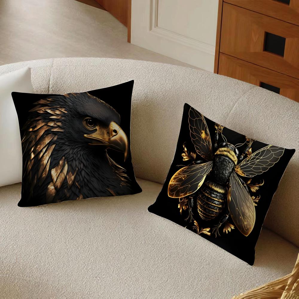 B-Black Gold Eagle Pillow Luxury Decor Cushion Cushion Cover Pillowcase Anti-Dustmite Living Room Sofa Decor Cushion Room