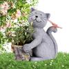 Solar Powered Decorative Animal Planter Resin Cat Flower Pot with Light Cat Butterfly Planter Statue Courtyard Ornament