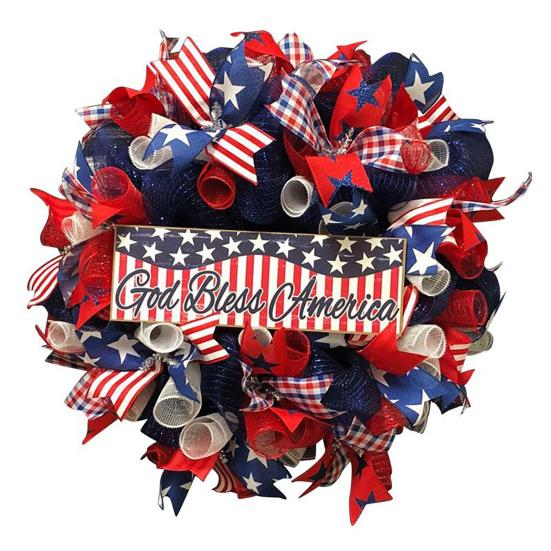 Wooden 4th of July Door Sign for Front Door, Red White Blue Patriotic Hanging Wreath for Independence Day, 250th Anniversary, Home Porch Wall Indoor