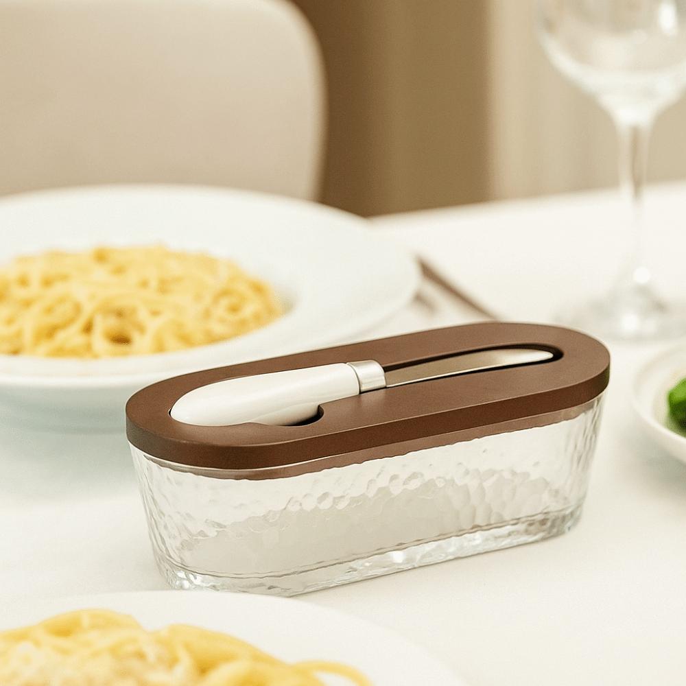 Transparent Glass Butter Box Oval Shape Butter Plate Cheese Storage Jar Butter Dish Baking