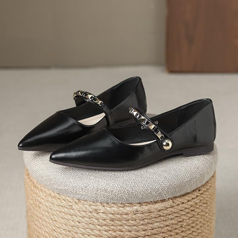 

Туфли на плоской подошве с мягкой подошвой, женские модные туфли Мэри Джейн с заклепками и пряжками, элегантные туфли-лодочки с острым носком, женские рабочие туфли из микрофибры и кожи 40 чёрный