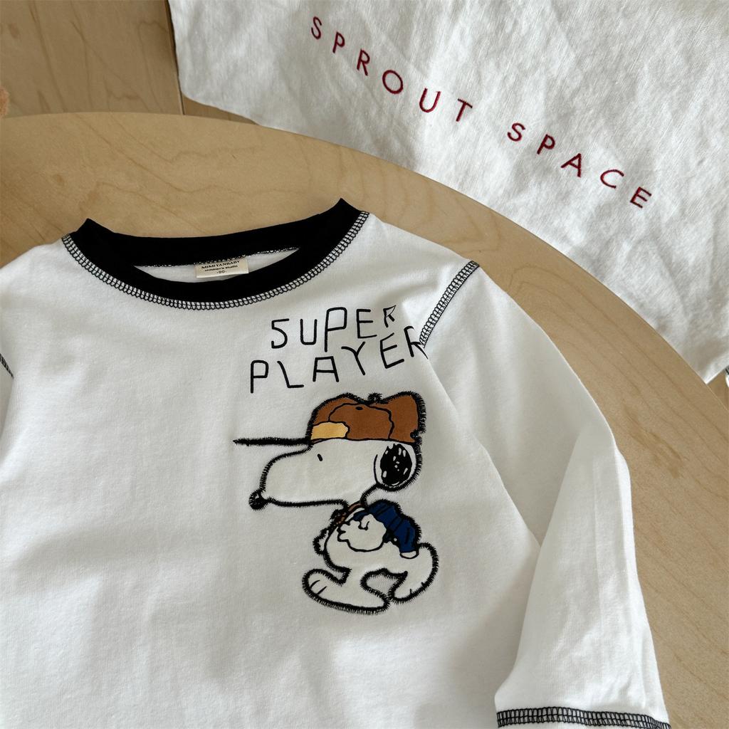 Boys Cotton Long Sleeve Cartoon Embroidered T Shirt for Toddlers and Kids